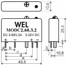 Габаритный чертеж реле MODC1, MODC2