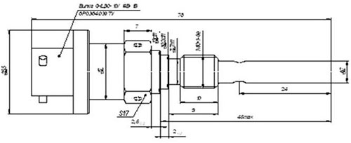 Рис.1. Габаритный чертеж датчика измерения температуры ВТ-125М1