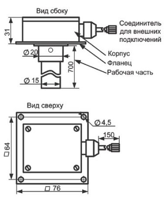 Рис.1 Габаритные размеры датчика ДУ-02S